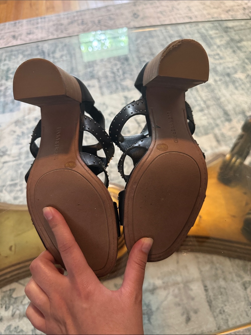 Lucky Brand Black Studded Strappy Block Heel Sandals Womens Size 7.5 - Picture 8 of 11